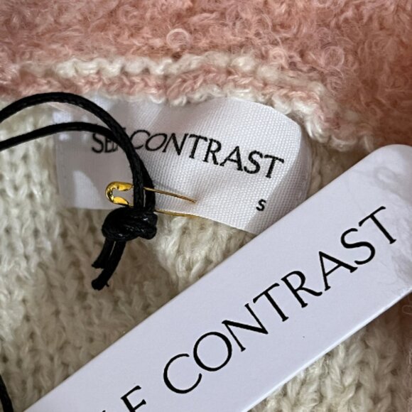 Anthropologie Self Contrast NWT Small Color-Block Sweater Olive Cream Blush - Picture 5 of 6